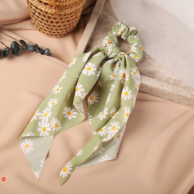 Dây buộc tóc co giãn đính hoa cúc ruy băng thời trang cho nữ