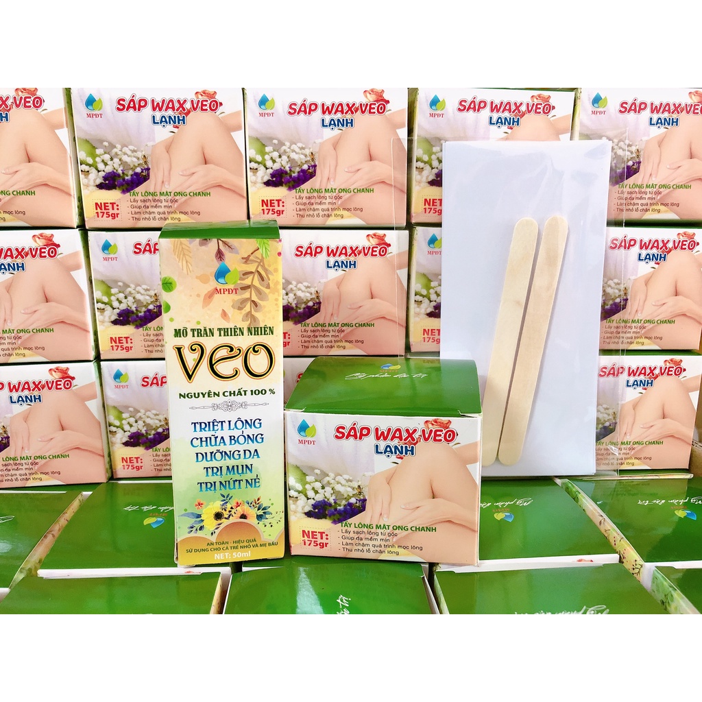 Combo gel wax lông veo 175gr và mỡ chăn 50g giúp tẩy sạch mọi vùng lông an toàn hiệu quả [Kèm giấy wax và que gạt]