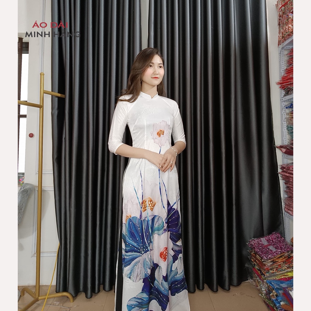 Áo Dài Nữ Vải Lụa In Hoa 3D Tay Lỡ Cách Điệu_Áo Dài Minh Hằng
