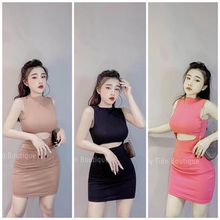 ( mẫu mới)đầm body 3 lỗ hở bụng tôn dáng