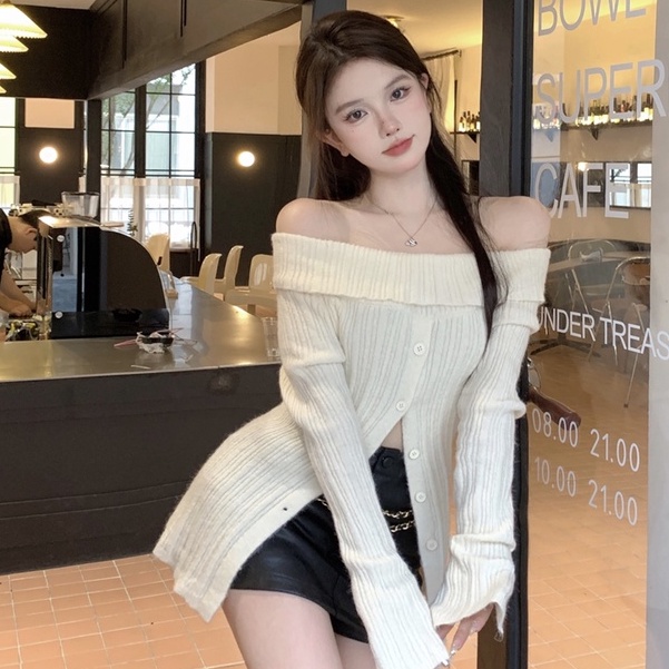 Áo Thun Tay Loe Dài Một Hàng Nút Cài Ôm Dáng Phong Cách Hàn Quốc Gợi Cảm