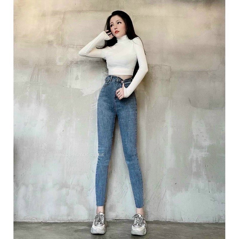 [Mã 44FASHIONSALE483 giảm 10K đơn 50K] Quần jean nữ lưng cao ôm chân cạp cao trên rốn 3cm nắp khóa lệch F35 | WebRaoVat - webraovat.net.vn