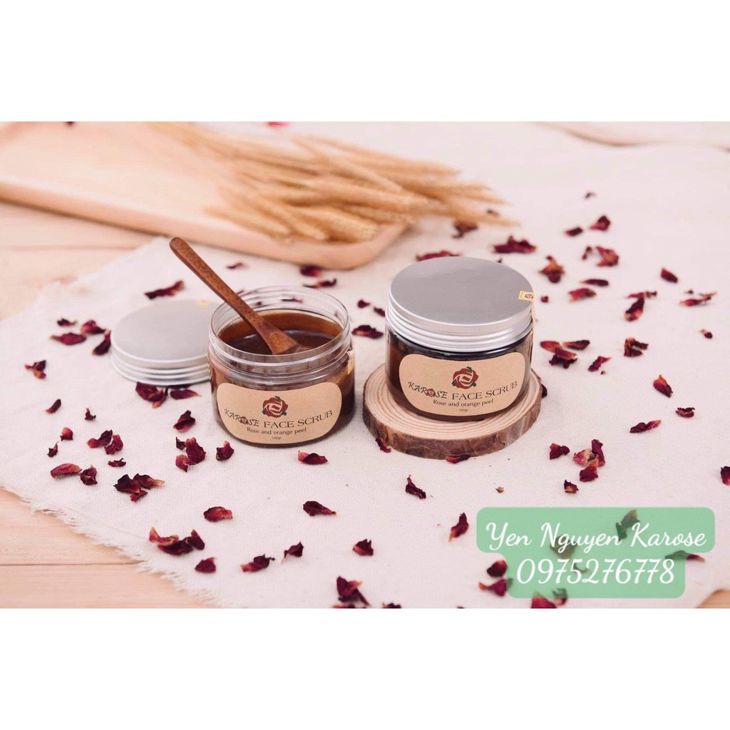 Rửa mặt tẩy da chết hoa hồng Karose Face Scrub (100% tự nhiên, làm sạch da) - hũ 100gr