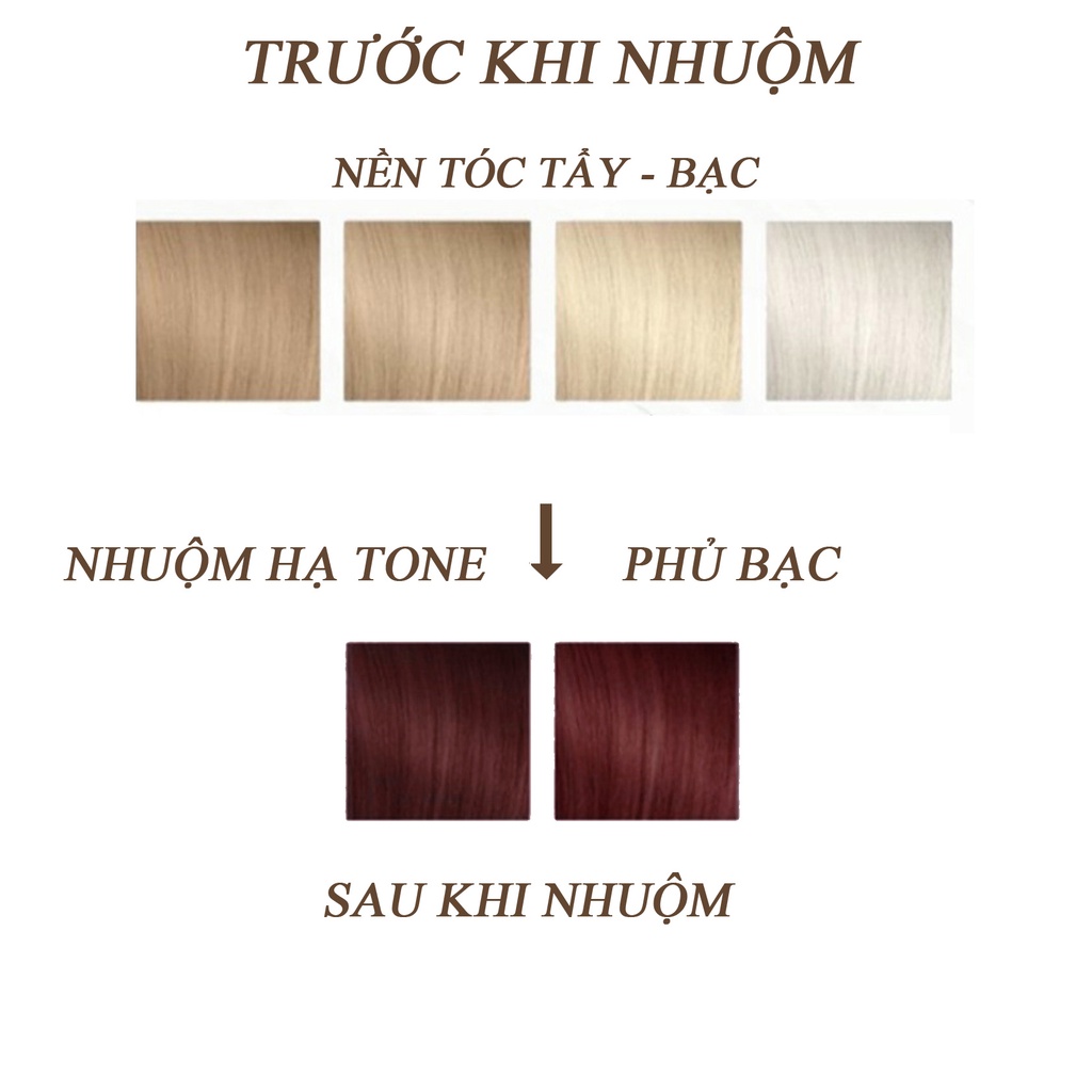 Kem Nhuộm Tóc Nâu Đỏ Phủ Bạc - Hạ Tone - Tặng Oxy