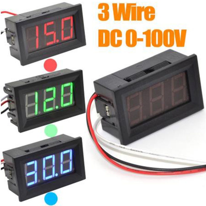 Đồng hồ vôn kế DC 0-100V 3 dây 0.56 Inch chuyên dụng cho xe moto