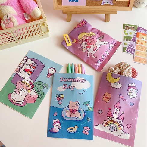 Túi Giấy Đựng Đồ mini Họa Tiết Hoạt Hình Đơn Giản Thời Trang Theo Phong Cách Hàn Quốc