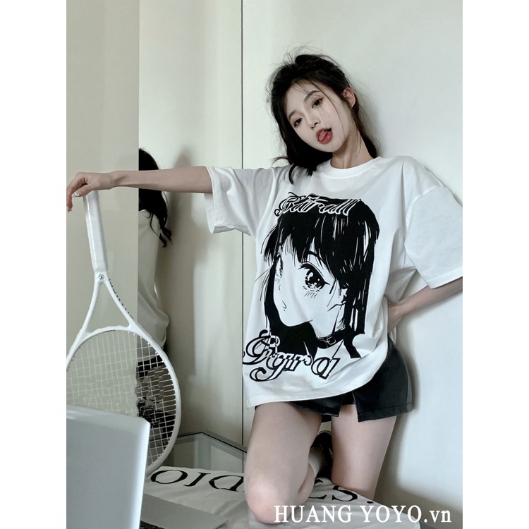 HUANG YOYO Áo Thun Dáng Rộng Tay Ngắn Phong Cách anime Nhật Bản Thời Trang Mùa Hè 2022 Cho Nữ