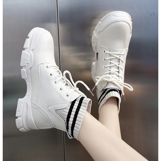 Giày MWC 0554 - Giày Thể Thao Nữ Đế Độn, Sneaker Cổ Cao Đế 3CM Da Trơn Hot Trend