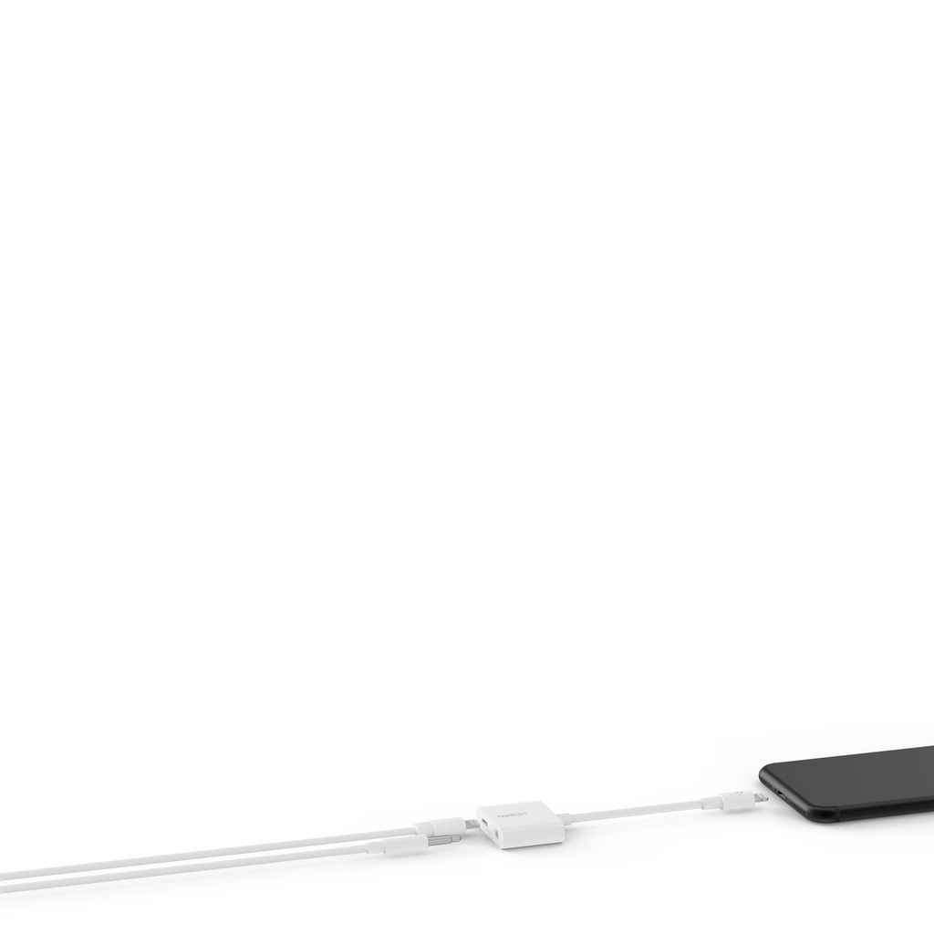Cáp chuyển đổi Lightning sang 3.5mm Audio RockStar Belkin thêm cổng sạc Lightning - Hàng chính hãng