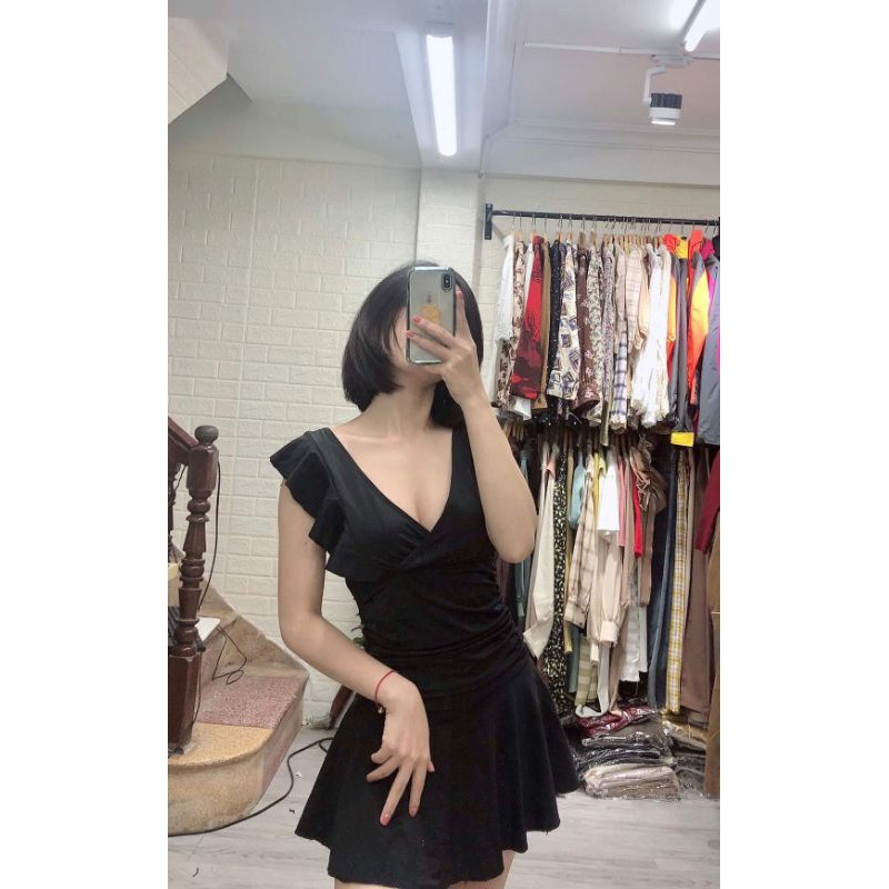 Bikini, Đồ Bơi Đi Biển Một Mảnh Thân Liền Tay Bèo Cổ Tim Váy Xoè NS06