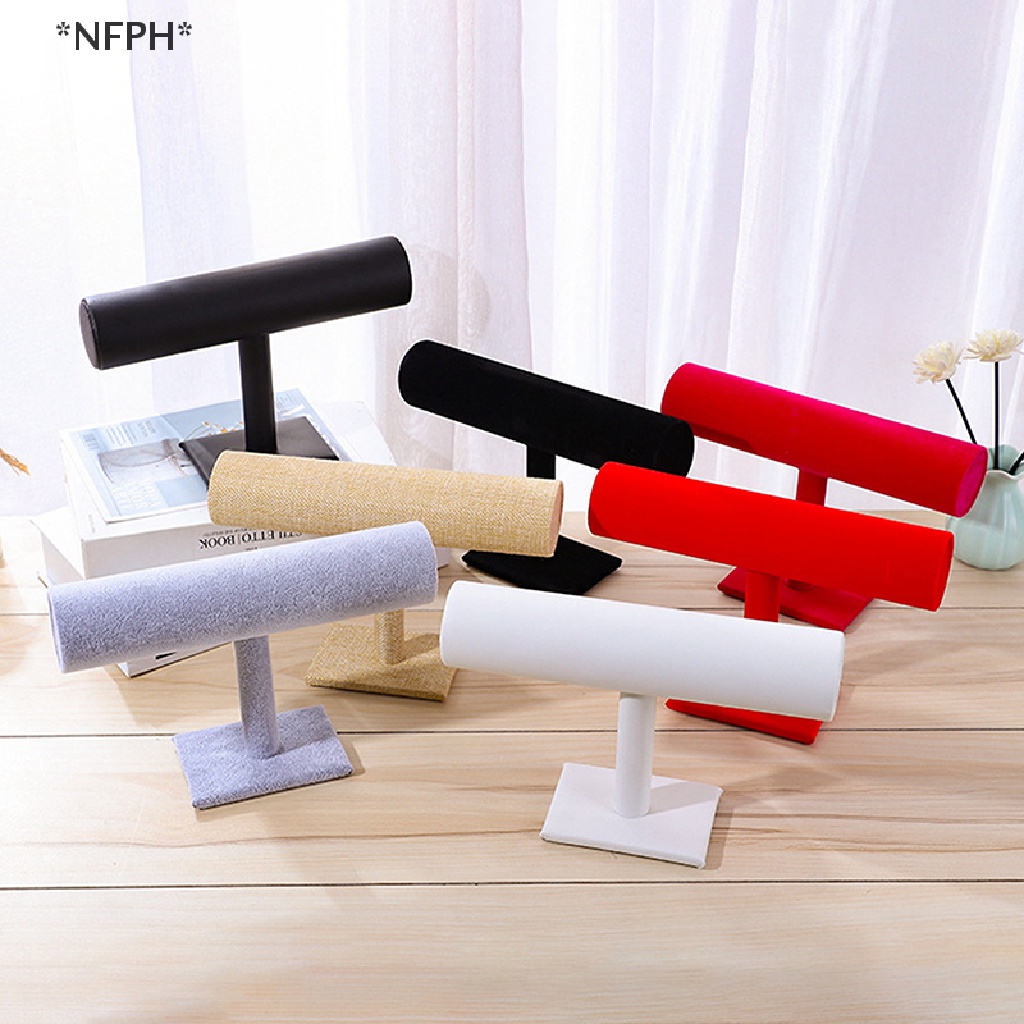 Nnfph Giá Treo Chữ T Bằng Nhung 7 Màu Trưng Bày Trang Sức Vòng Cổ Vòng Tay Dây Chuyền