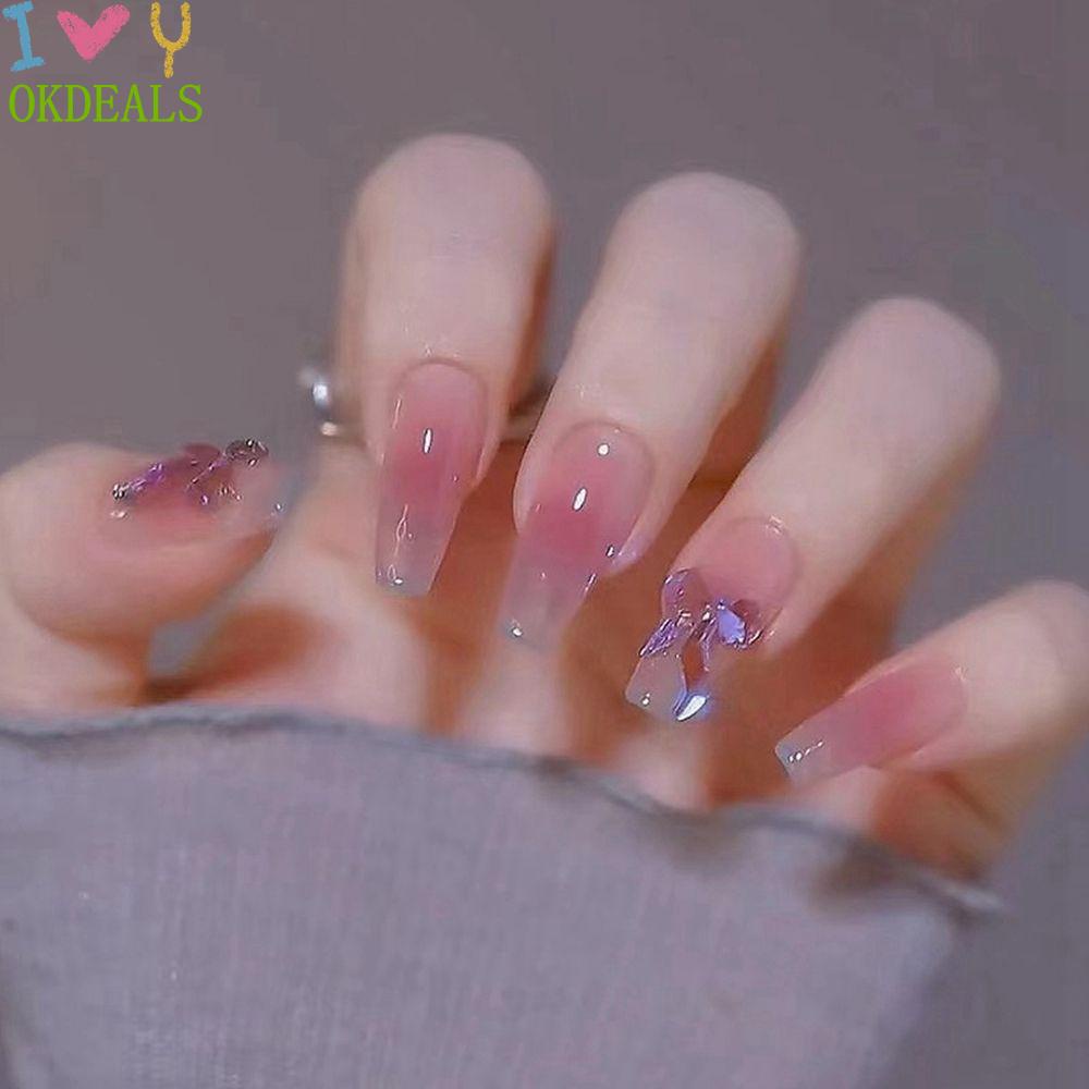 OKDEALS 24pcs/Box Press On Nails Red Heart Coffin False Nails Detachable Nail Tips Wearable Artificial Manicure Tool French Ballerina Full Cover Fake Nails
