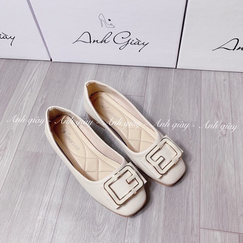 GB31- Giày bệt mũi vuông da lì gót vuông 1p đế cao su dẻo nơ khoá vuông cực mềm êm chân phù hợp đi làm đi chơi, đi học