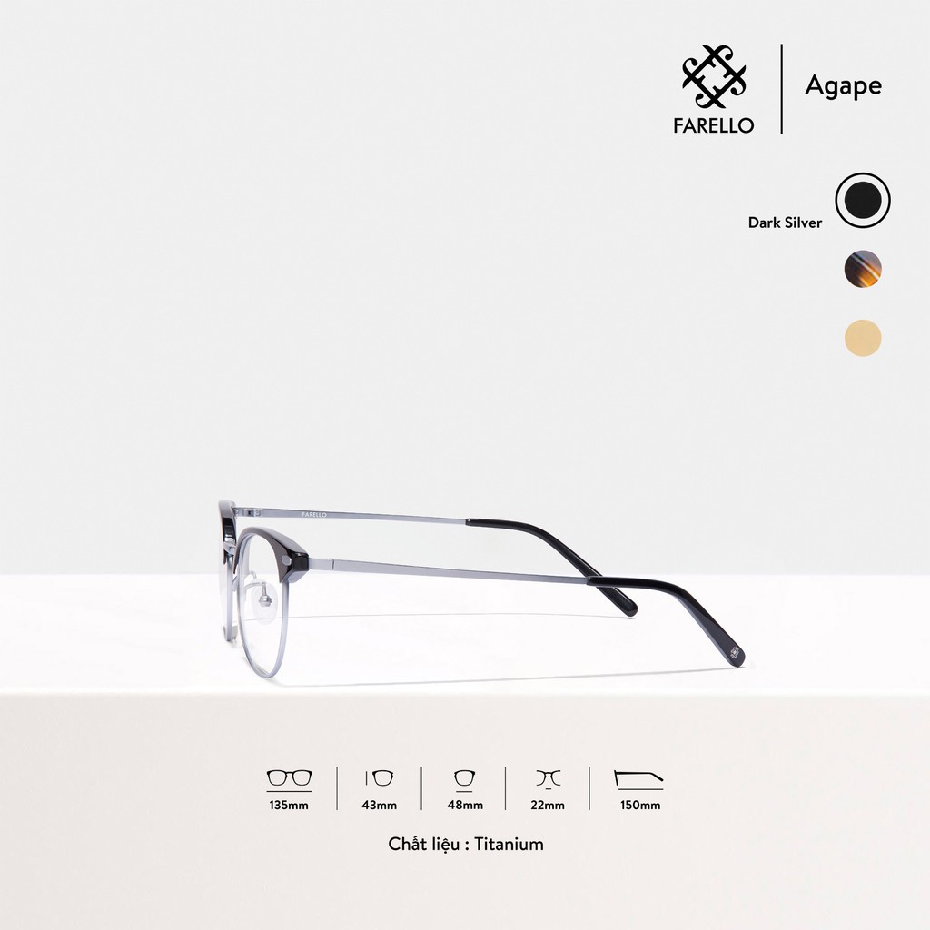 Gọng kính cao cấp nam nữ FARELLO Agape mắt tròn chất liệu TITANIUM thanh mảnh nhẹ nhàng tinh tế