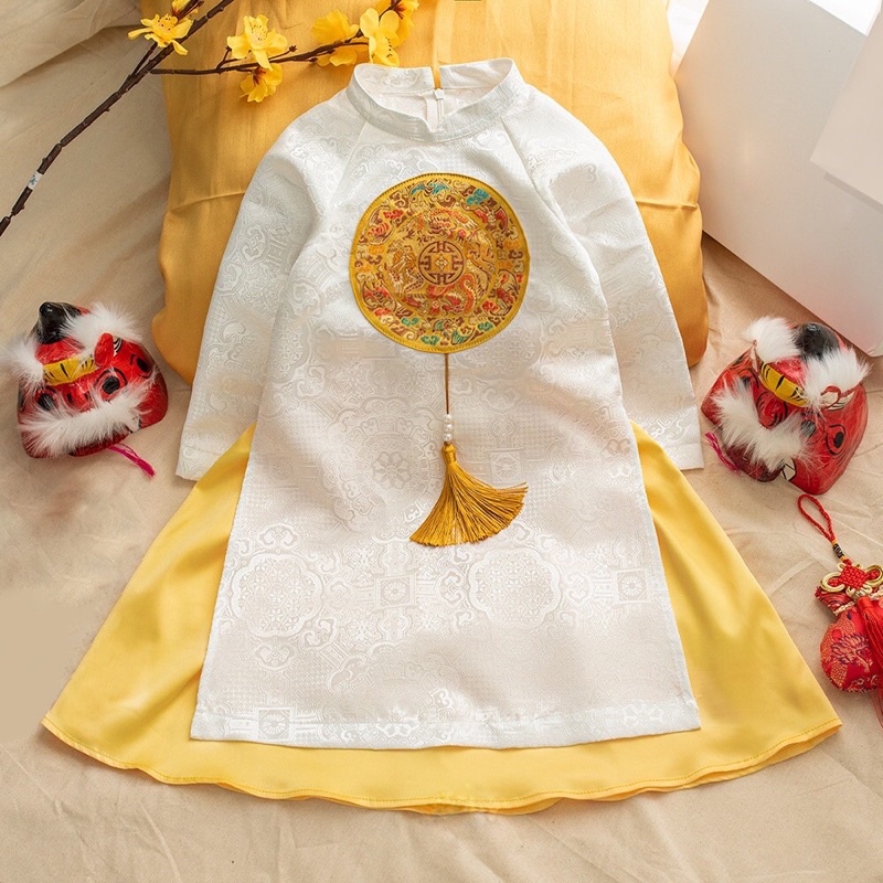 Áo dài cách Tân gấm bé trai và bé gái mới