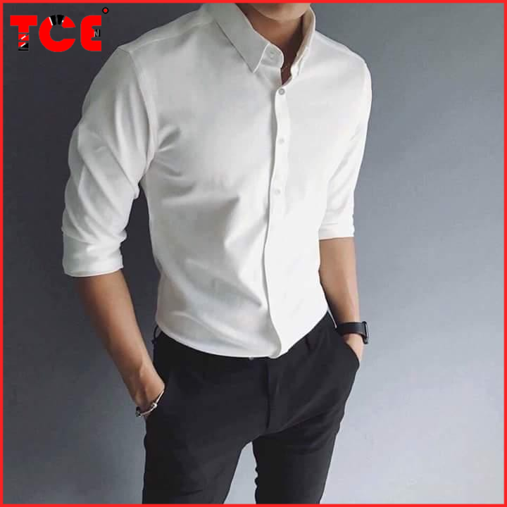 áo Sơ Mi Nam Dài Tay Màu Trắng Body Siêu Đẹp