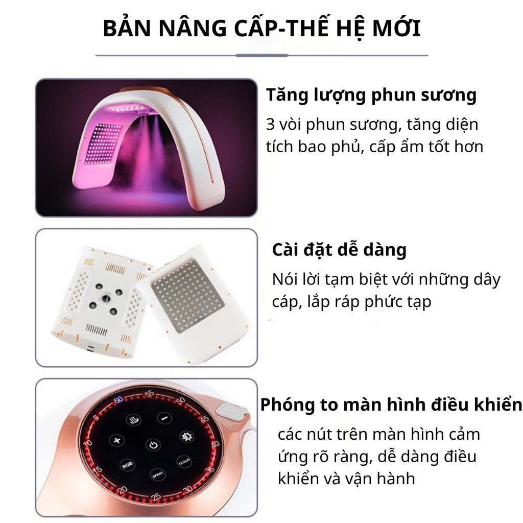Vòm Ánh Sáng Sinh Học 7 Màu PDT, Máy Ánh Sáng Sinh Học Có Chức Năng Làm Nóng Phun Sương Nano Công Nghệ Hàn Quốc Cho Spa