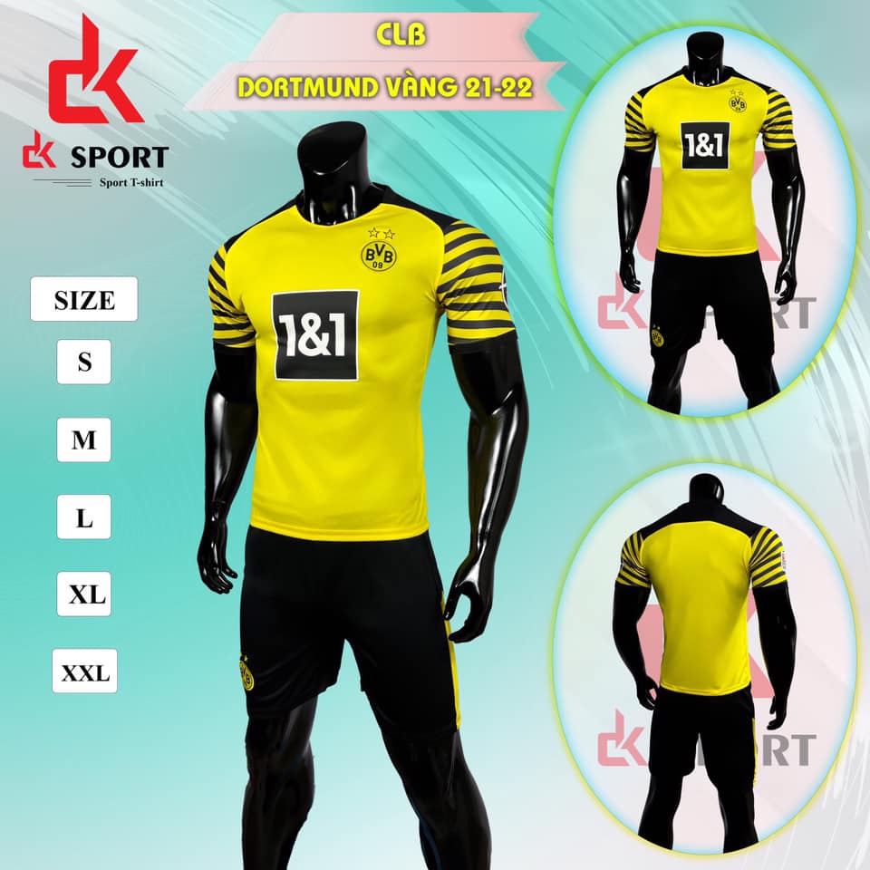 Bộ quần áo thể thao,bộ áo bóng đá,đá banh CLB Dortmund 21/22 vải thun Thái,hàng chất lượng cao,mặc mát,thấm hút mồ hôi.