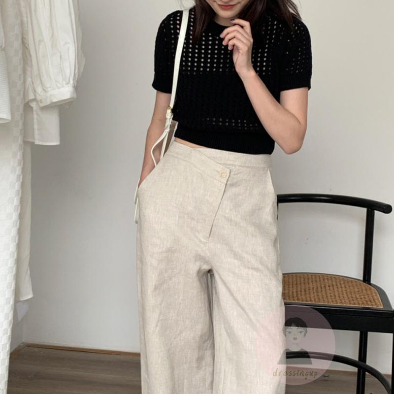 Áo Thun Dệt Kim Tay Ngắn Cổ Tròn Màu Trơn Thời Trang Dành Cho Nữ