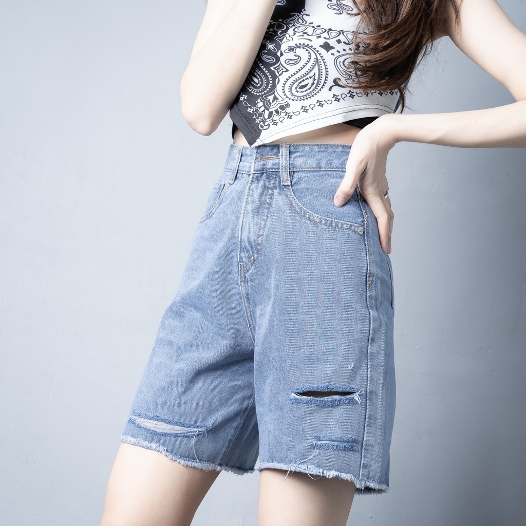 Quần Jean Ngố Nữ Lưng Cao Basic Chất Đẹp Rách Gối Đẹp | BigBuy360 - bigbuy360.vn