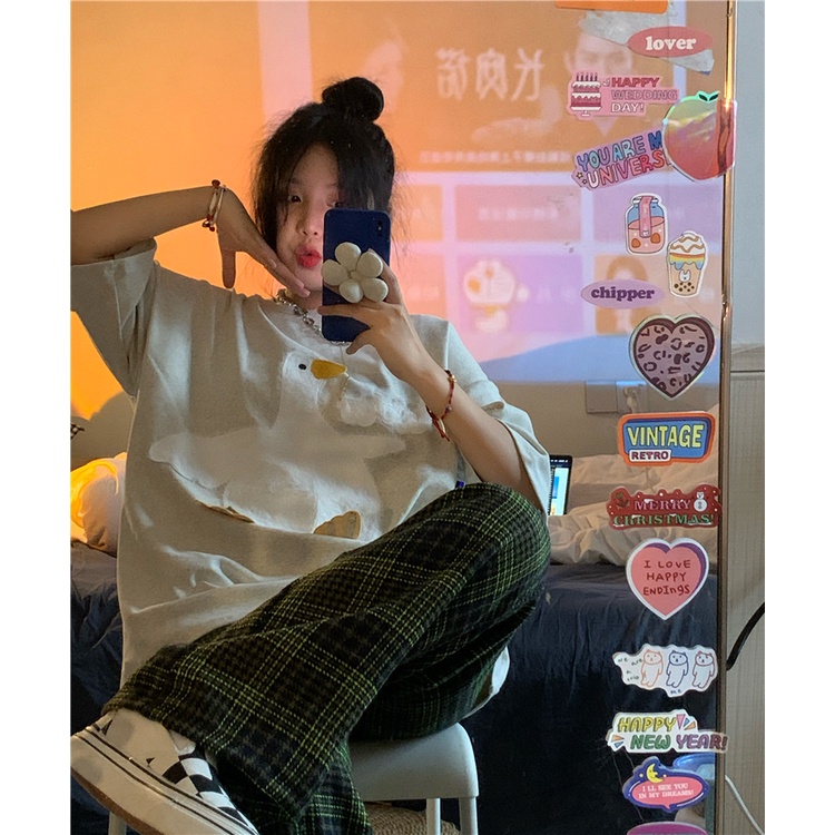 Áo Thun Tay Ngắn Dáng Rộng In Họa Tiết Hoạt Hình Thời Trang Cho Nữ