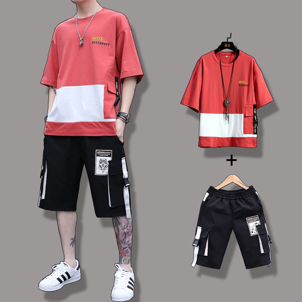 Bộ Quần Áo Thun Nam Ngắn Tay Phối Túi Khoá Dây Chữ Kết Hợp Quần Short Thể Thao Trẻ Trung MENFASHION1989 90000149C | BigBuy360 - bigbuy360.vn