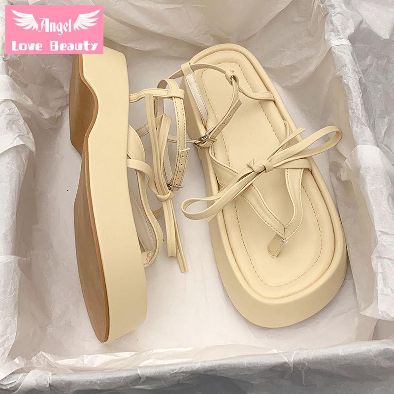 Angel~[hàng Có Sẵn] Sandal Cao Cấp Dày Màu Đen Phong Cách La Mã Thời Thượng Sành Điệu Mùa Hè 2022