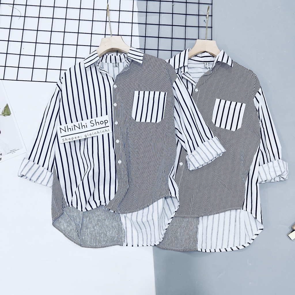 [Mã SKAMFSW175 giảm 10K đơn 50K] Áo sơ mi kẻ dáng rộng dài tay, Áo kiểu pha kẻ sọc đứng form dài SM9531 - NhiNhi Shop | BigBuy360 - bigbuy360.vn