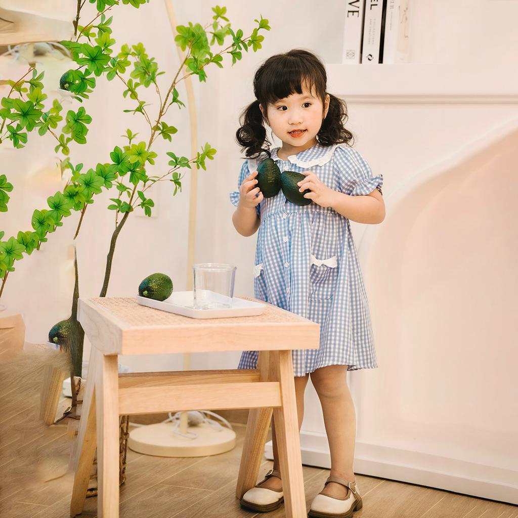 Đầm váy cho bé gái DORYKIDS babydoll tay phồng kẻ caro vải cao cấp váy tầng cho trẻ em từ 1 đến 12 tuổi