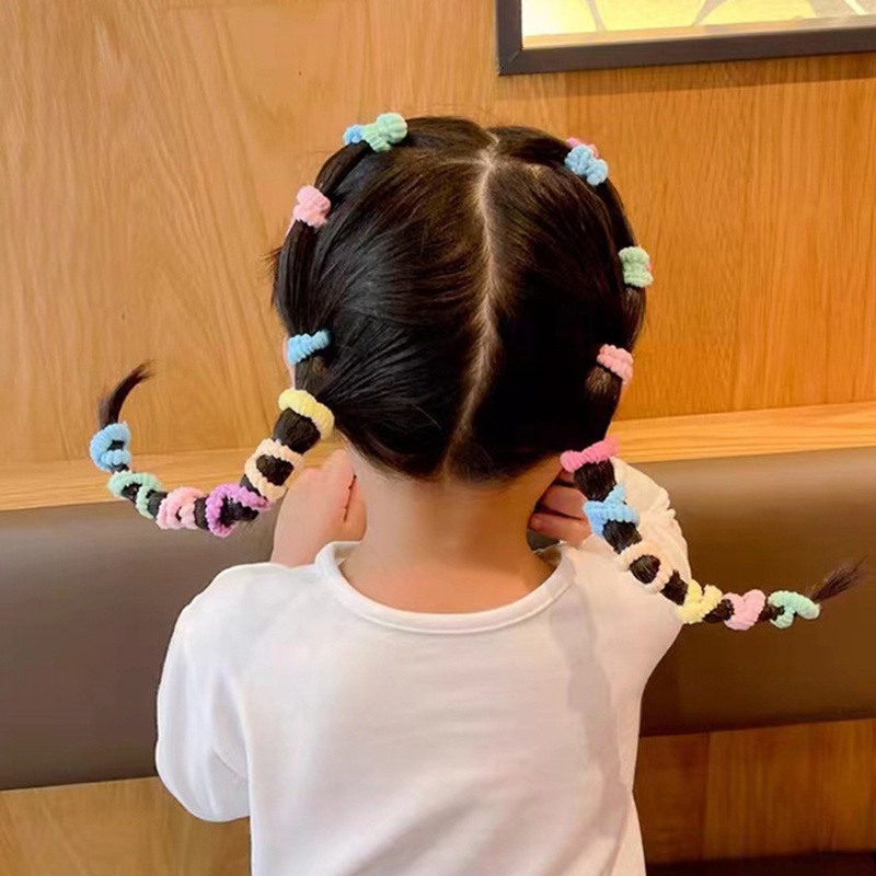 Set 100 Dây Buộc Tóc Cao Su Co Giãn Hình Bông Hoa Màu Kẹo Dễ Thương