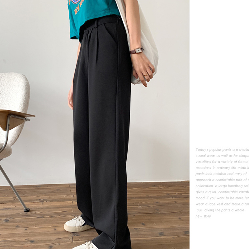 Quần Dài Nữ Lưng Cao Ống Rộng Màu Trơn Thời Trang
