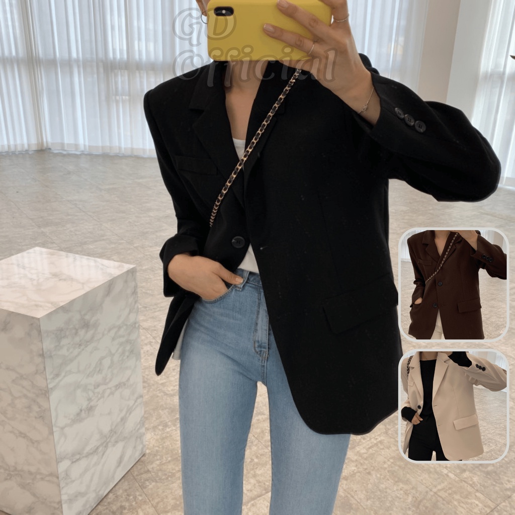 K75|Áo khoác blazer dài tay cổ điển chất cotton dày dặn thiết kế thanh lịch cho nữ dài tay rộng rãi đen, nâu,GD Official