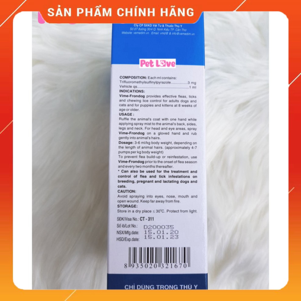 VIME FRONDOG diệt ve rận, bọ chét chó mèo 250ml