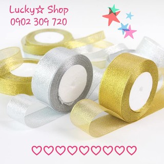 Dây Ruy Băng Kim Tuyến Vàng / Kim Tuyến Bạc, cuộn dài 20 mét dùng trang trí Lễ, Tết, Lễ Giáng Sinh.