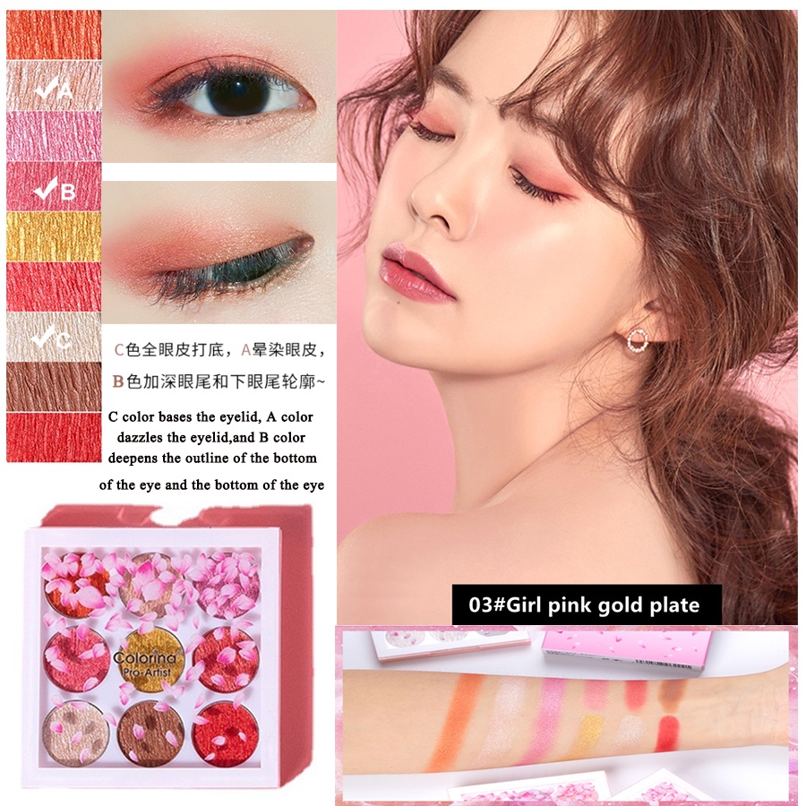 Bảng Phấn Mắt 9 Màu Sắc Tố Ngọc Trai Chống Nước Làm Sáng Da