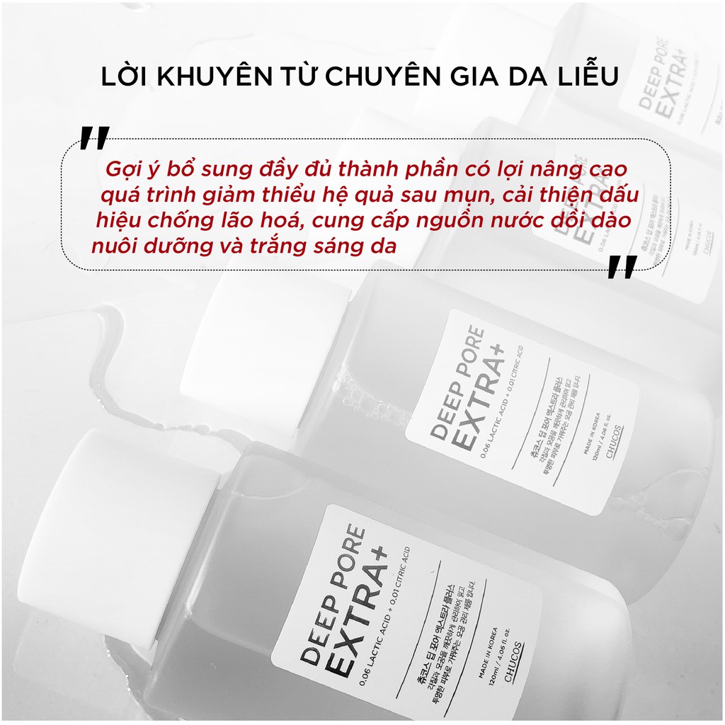 Toner đẩy mụn đầu đen, thu nhỏ lỗ chân lông Chucos DEEP PORE EXTRA+ 120ml + 35 miếng cotton ủ mụn - CAM KẾT HIỆU QUẢ