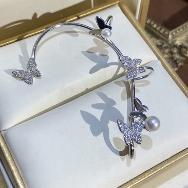 Set 2 khuyên tai RINHOO trang trí bươm bướm đính đá nhân tạo phong cách Hàn Quốc thời trang dành cho nữ