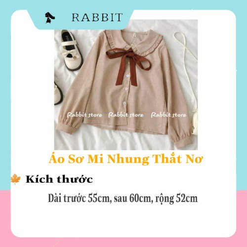 Áo Sơ Mi Nhung Nữ Thắt Nơ Cổ tay phồng Kiểu Dáng Vintage Freesize_SM03