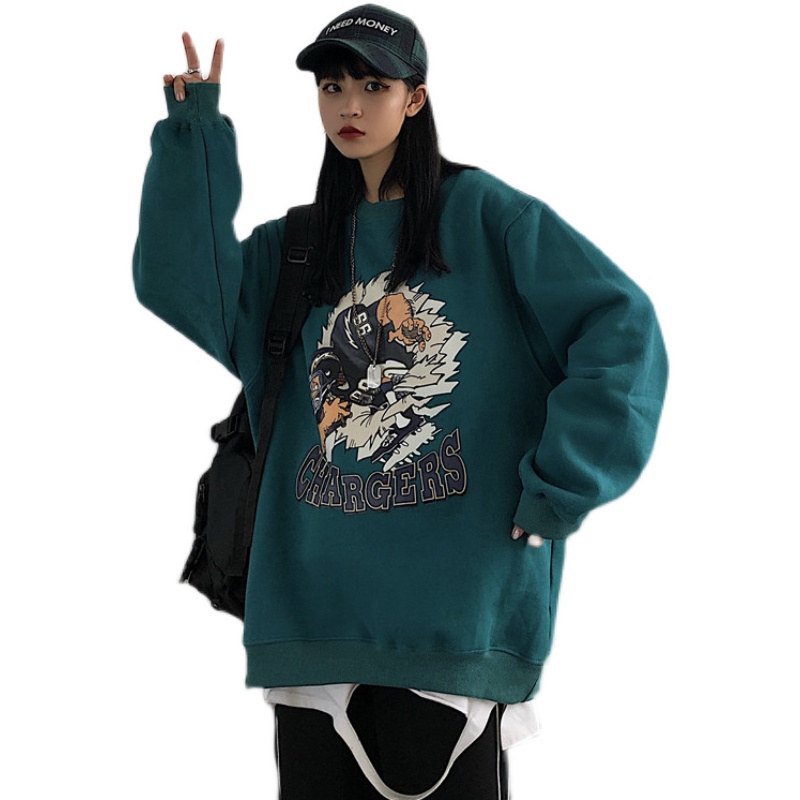 Áo Sweater Vải Nhung Dày Dáng Rộng In Họa Tiết Kiểu Vintage Hàn Quốc Thời Trang Mùa