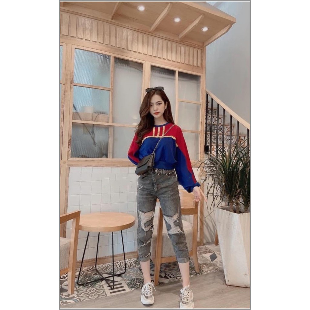 Quần jean nữ BAGGY 3166 LỬNG rách chất đẹp thời trang x333