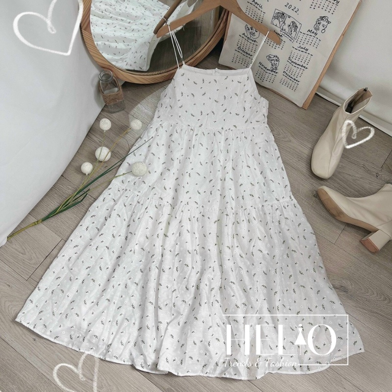 Đầm 2 dây babydoll hoa cực xinh _ Trắng _ HE318