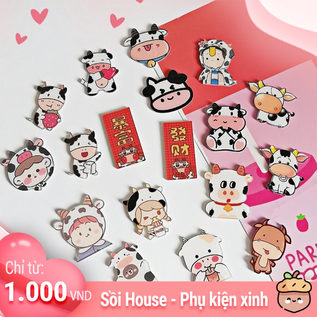 Pin Cài Áo/Huy Hiệu/Ghim Cài Áo, Mũ, Balo, Túi Xách Hình Bò Sữa Dễ Thương Cute Sồi House