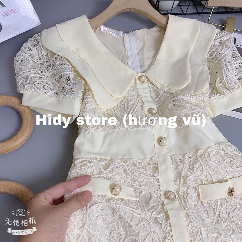 Váy ren 2 lớp cổ và tay phối 2 lớp tiểu thư sang chảnh ren hottrend mới nhà hidy