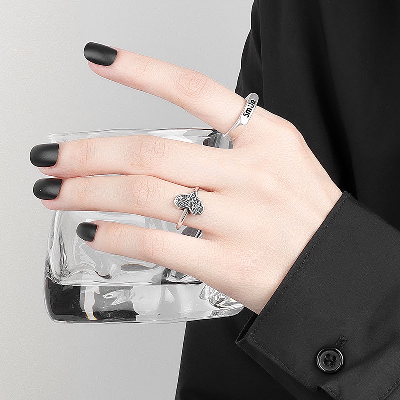 Nhẫn Hở Màu Bạc Khắc Chữ Smile Phong Cách Hàn Quốc Cổ Điển Thời Trang Cho Nam Và Nữ