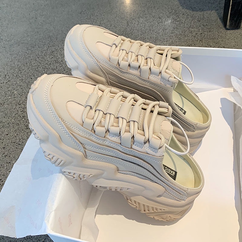 Hàng Có Sẵn Bán Chạy~Giày Trắng Mùa Hè Năm 2021 Thoáng Khí Đế Dày Nâng Chiều Cao Kiểu Dáng Mới Cho Nữ