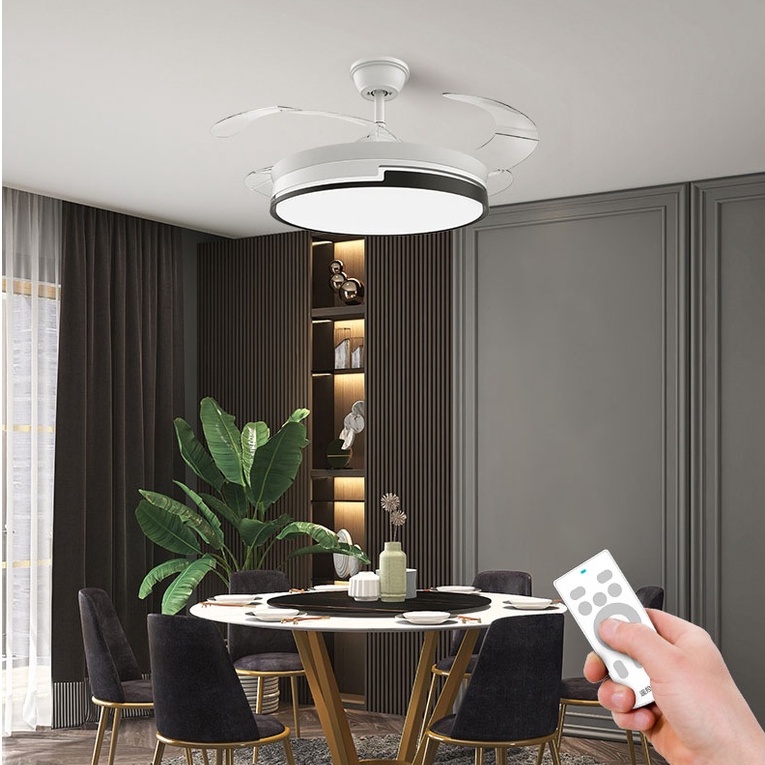 Quạt Trần Đèn Giấu Cánh Cụp Xòe Động cơ DC 6 cấp độ gió phong cách Hiện Đại JY-8018 42inch