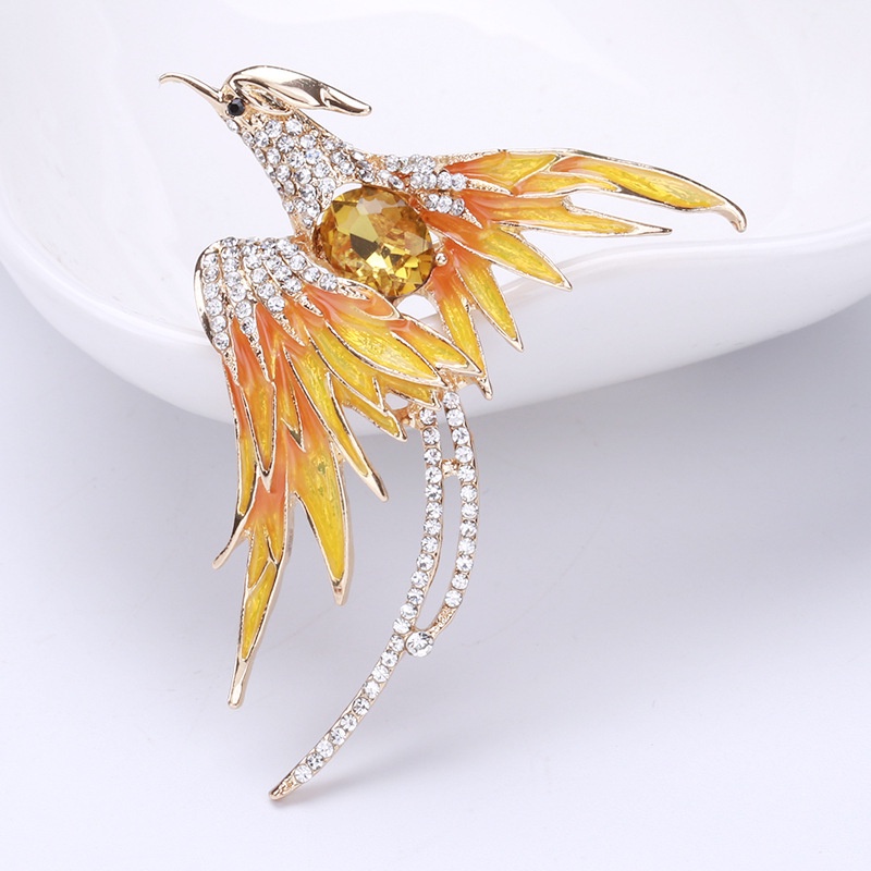 Trâm Cài Áo Hình Chim Phượng Hoàng Tráng Men Đính Đá Sáng Tạo Phong Cách Suzaku Corsage Đám Cưới