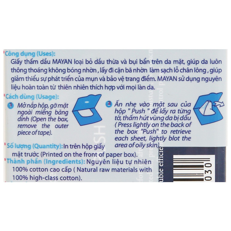 Giấy Thấm Dầu MAYAN 100 Tờ/Gói Oil Control Paper 100Pcs hỗ trợ sau khi trang điểm bị bóng dầu thấm sạch dầu thừa