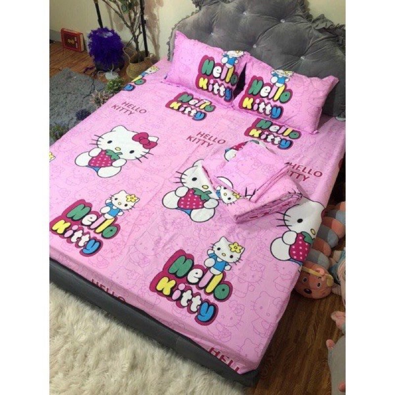Ga giường May Hoàng minh cotton poly kích thước 1m2 1m6 1m8 2m2, drap chun bọc đệm + 2 vỏ gối