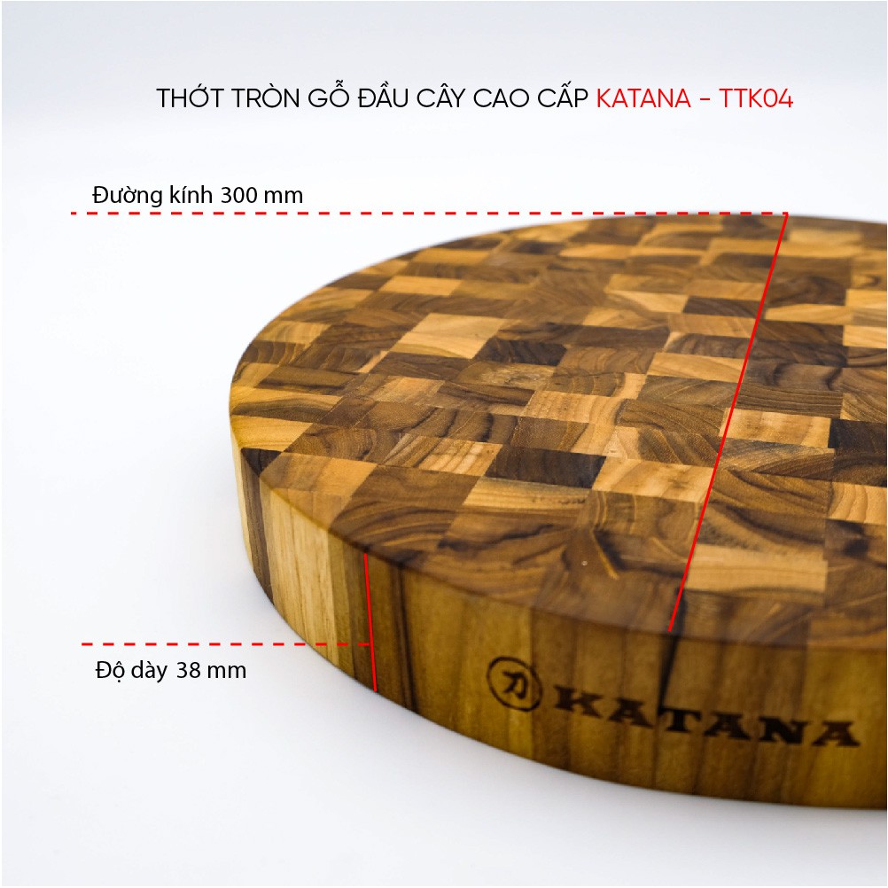 Thớt tròn KATANA gỗ Teak đầu cây cao cấp cỡ lớn - TKT04